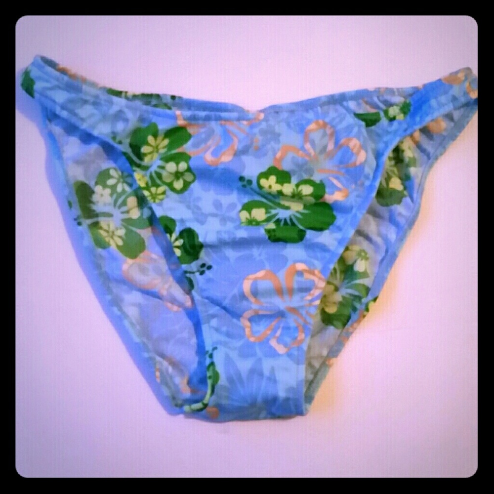 Low Rise Bikini Bottom Blue with Green Flowers